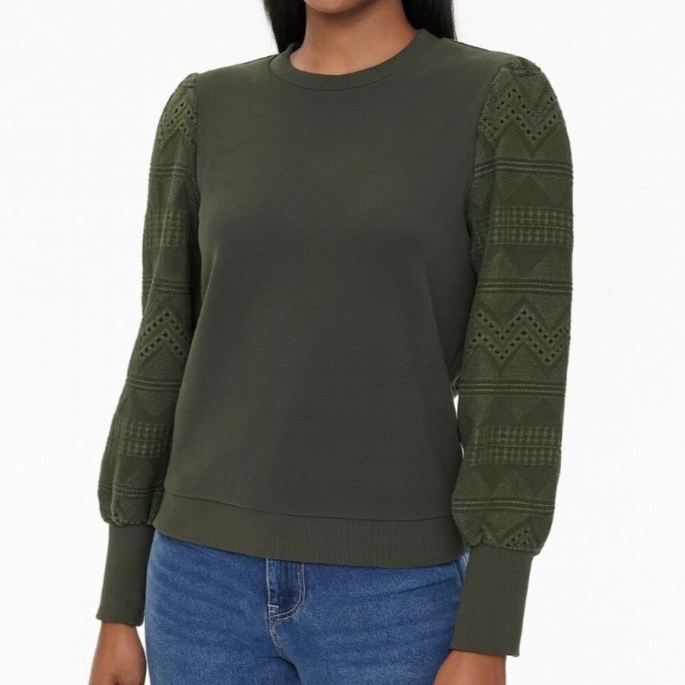 Anthropologie TINY Olive Green Eyelet Lace Puff Sleeve Long Sleeve Top Boho XL